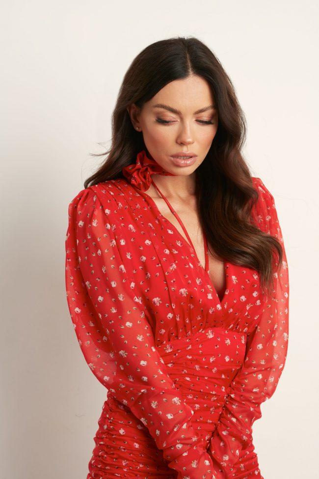 JEDWABNA SUKIENKA RED ROSE