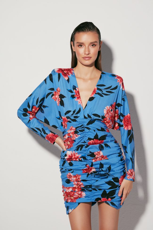 JEDWABNA SUKIENKA KIMONO COBALT