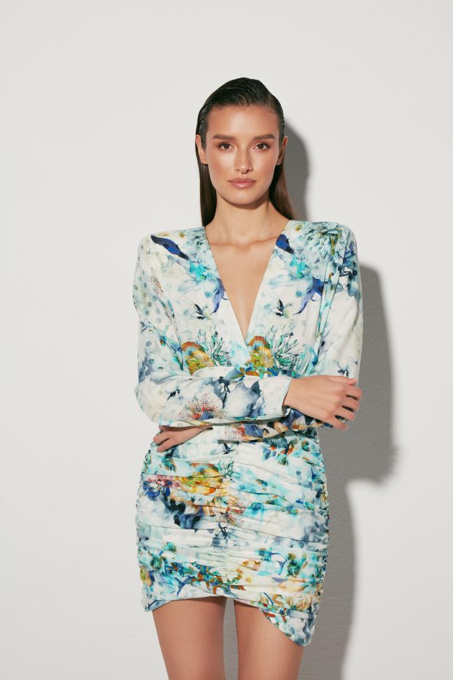 JEDWABNA SUKIENKA KIMONO BLUE GARDEN