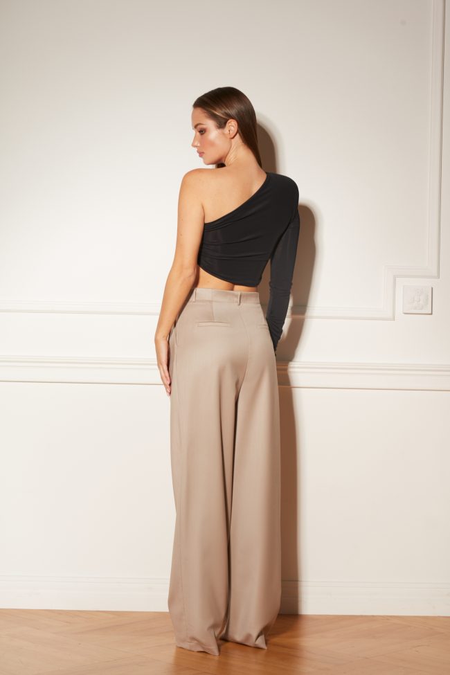 SPODNIE Z JEDWABNEJ WEŁNY LIGHT TAUPE BEIGE