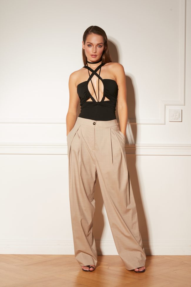 SZEROKIE WEŁNIANE SPODNIE LIGHT TAUPE