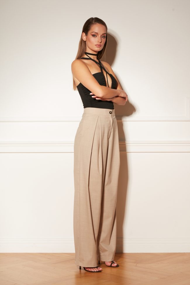 SZEROKIE WEŁNIANE SPODNIE LIGHT TAUPE