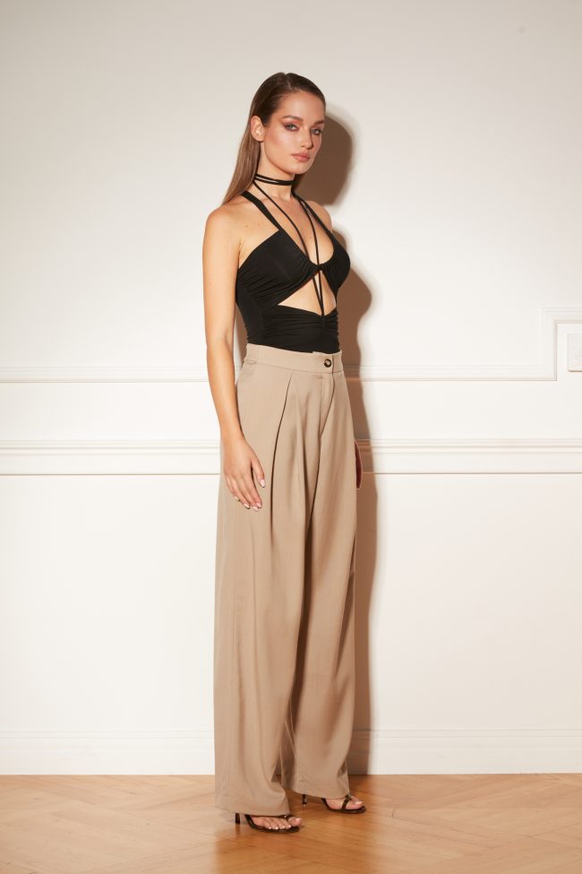 SZEROKIE WEŁNIANE SPODNIE TAUPE BEIGE