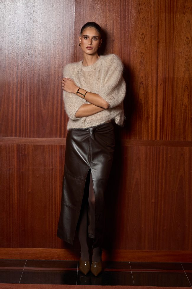 AŻUROWY SWETER Z MOHERU RUGBY BEIGE