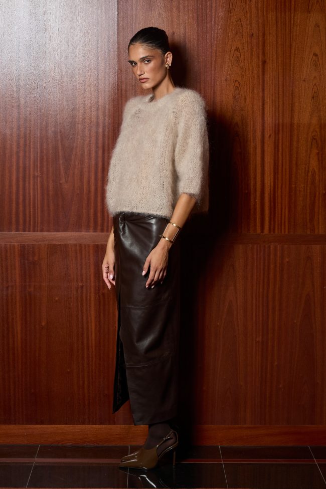 AŻUROWY SWETER Z MOHERU RUGBY BEIGE