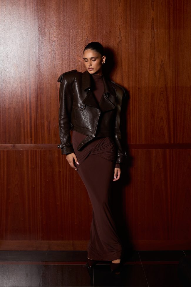 SKÓRZANA KURTKA LOREN W CZEKOLADOWYM BRĄZIE