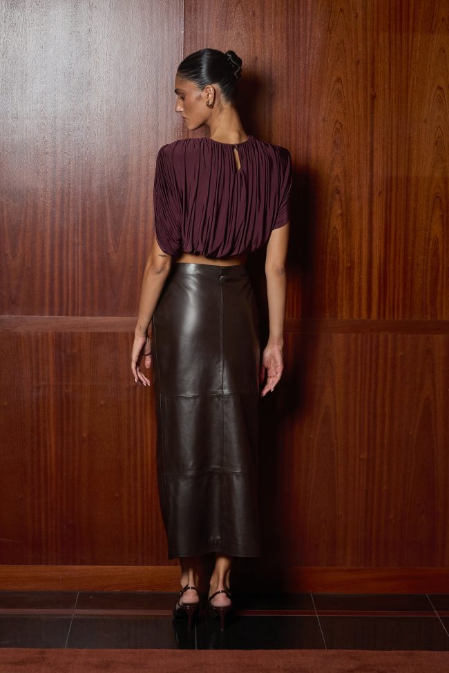 SKÓRZANA SPÓDNICA TAISY W KOLORZE CZEKOLADOWYM