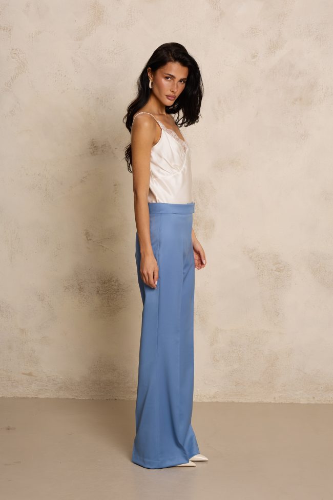 SPODNIE Z JEDWABNEJ WEŁNY DUSTY BLUE