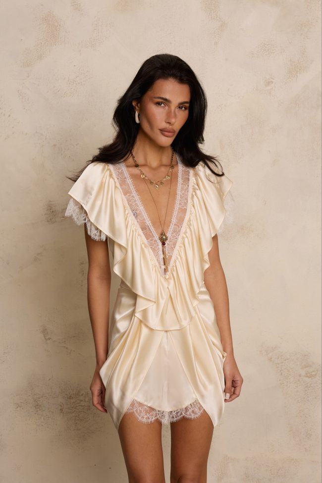 KOMBINEZON Z JEDWABIU I FRANCUSKIEJ KORONKI CHANTELL