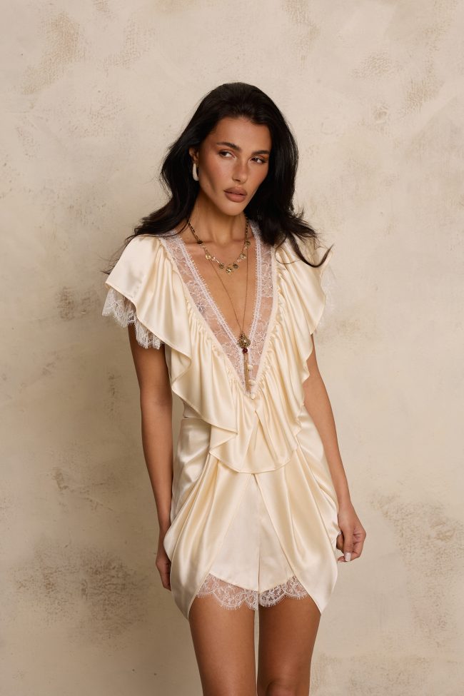 KOMBINEZON Z JEDWABIU I FRANCUSKIEJ KORONKI CHANTELL